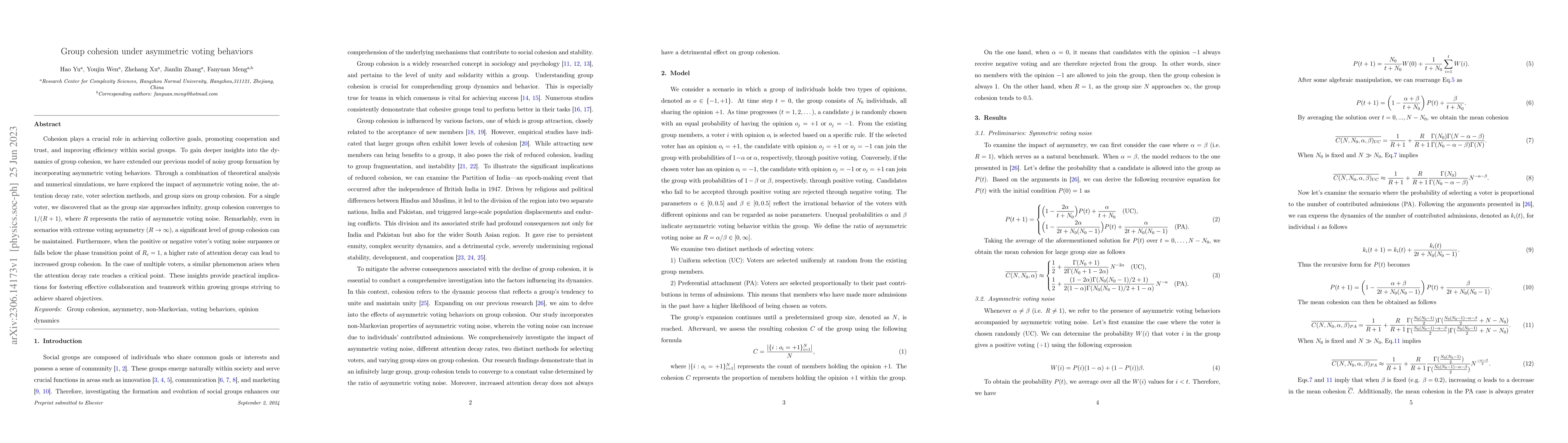 Thumbnail for Group cohesion under asymmetric voting behaviors