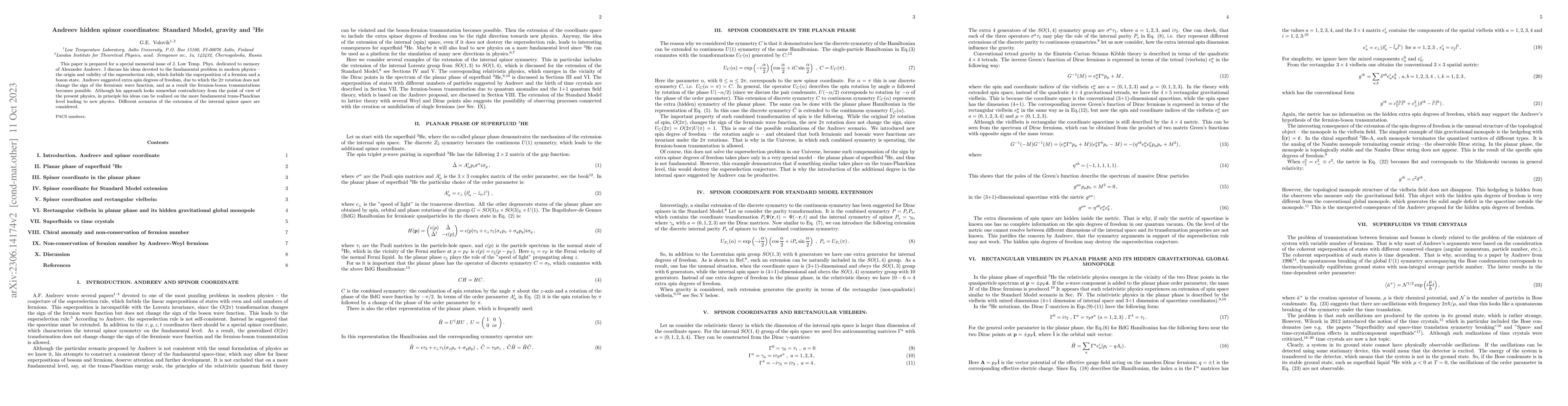 Thumbnail for Andreev hidden spinor coordinates: Standard Model, gravity and $^3$He