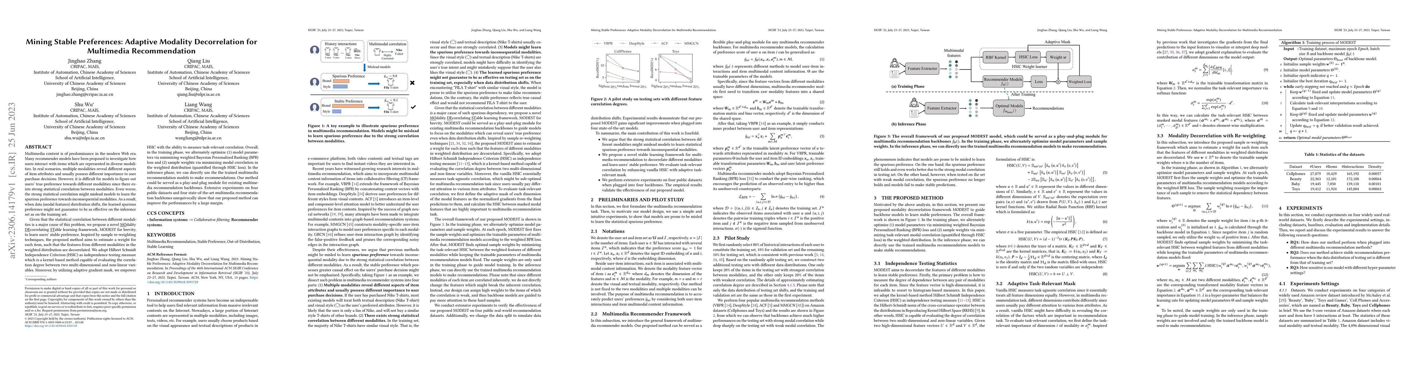 Thumbnail for Mining Stable Preferences: Adaptive Modality Decorrelation for
  Multimedia Recommendation