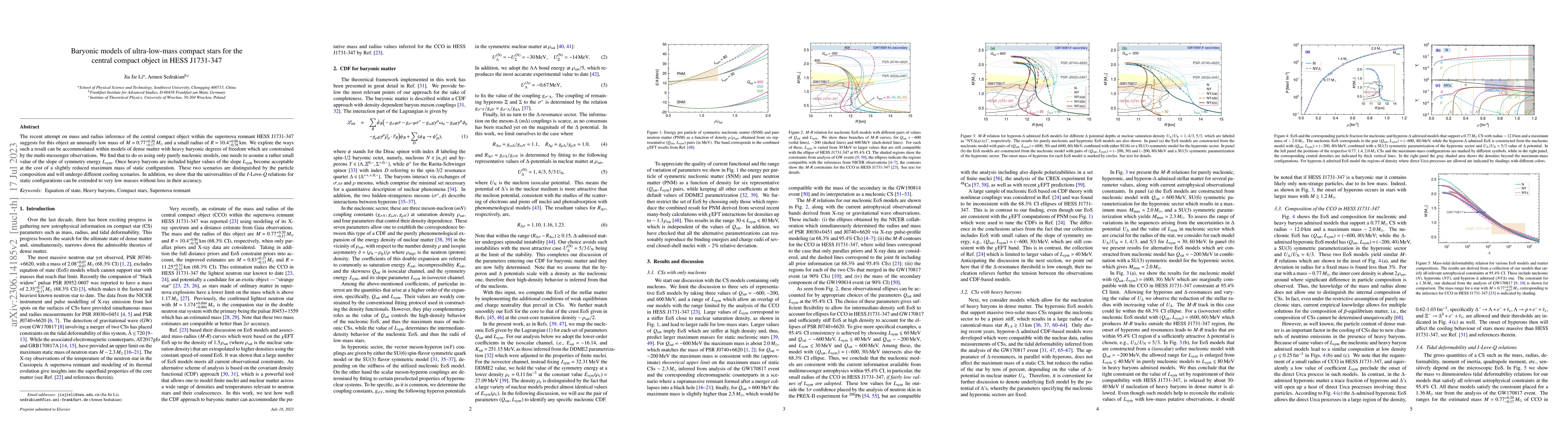 Thumbnail for Baryonic models of ultra-low-mass compact stars for the central compact
  object in HESS J1731-347
