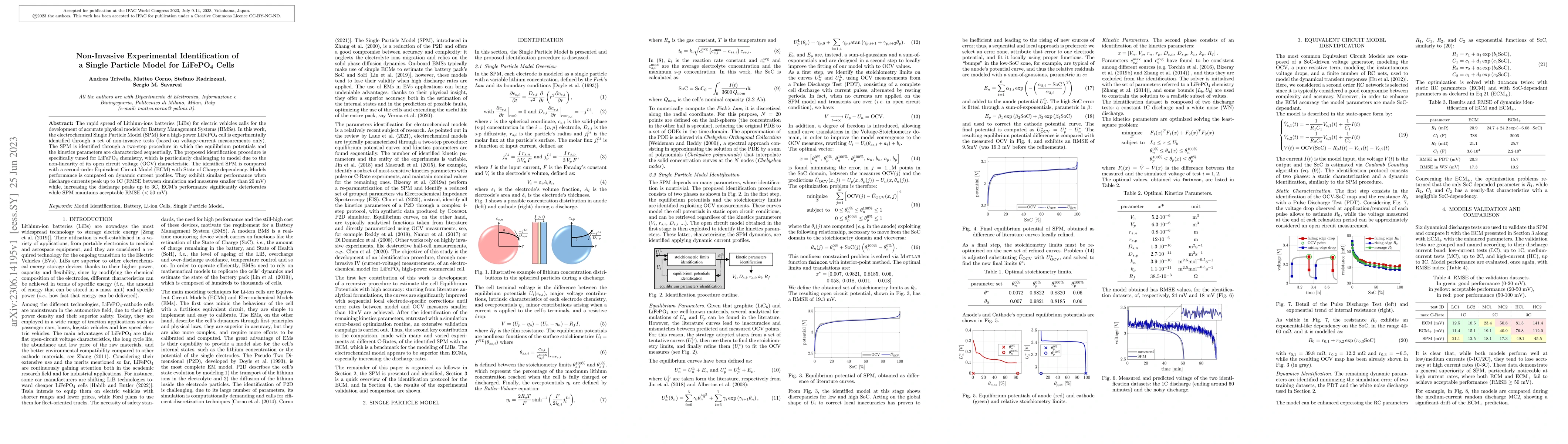 Thumbnail for Non-Invasive Experimental Identification of a Single Particle Model for
  LiFePO4 Cells
