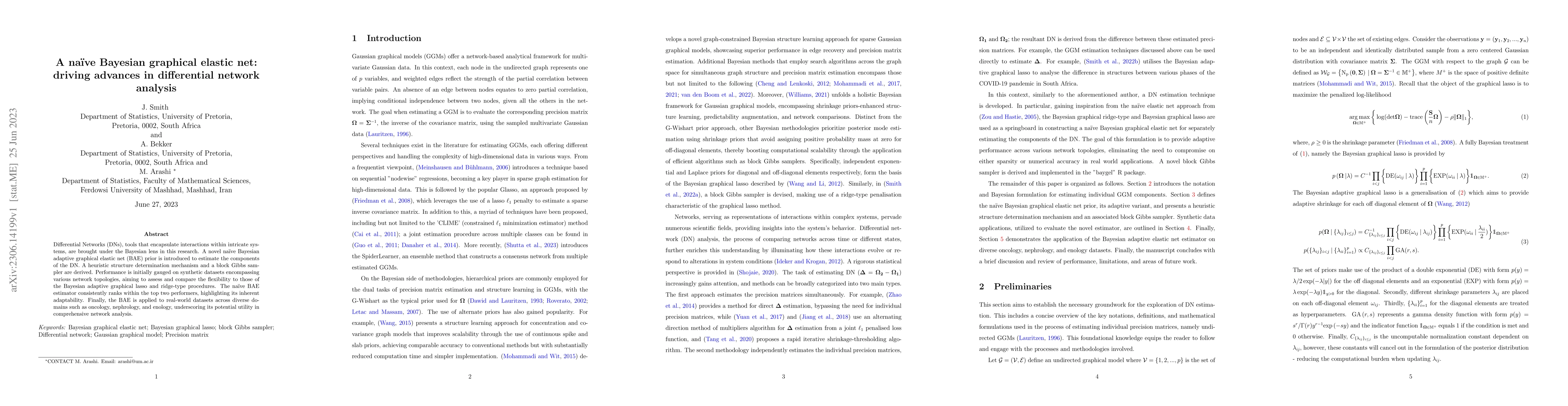 Thumbnail for A na{\i}ve Bayesian graphical elastic net: driving advances in
  differential network analysis