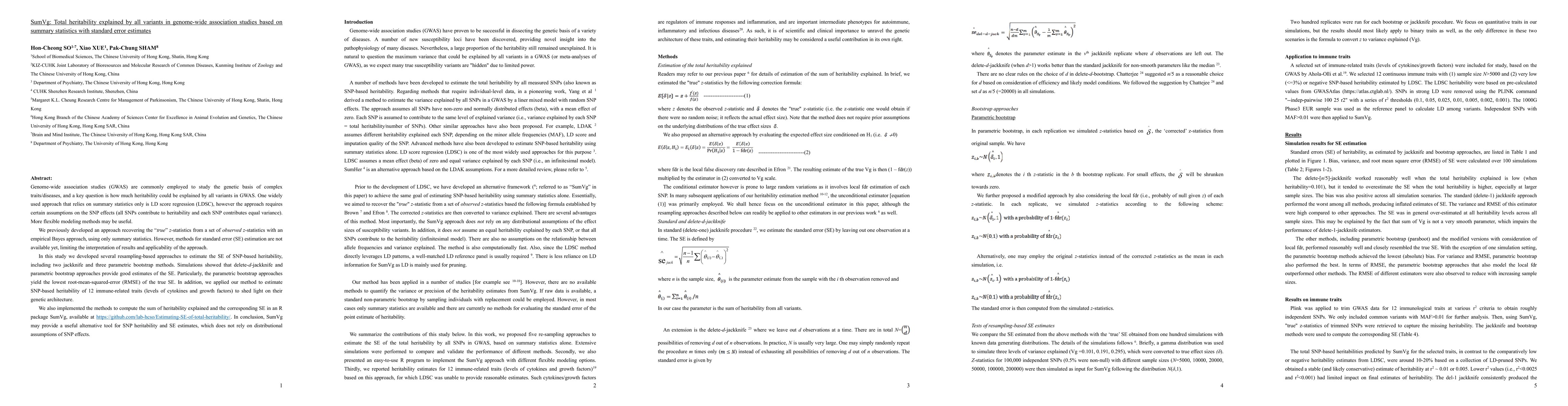 Thumbnail for SumVg: Total heritability explained by all variants in genome-wide
  association studies based on summary statistics with standard error estimates