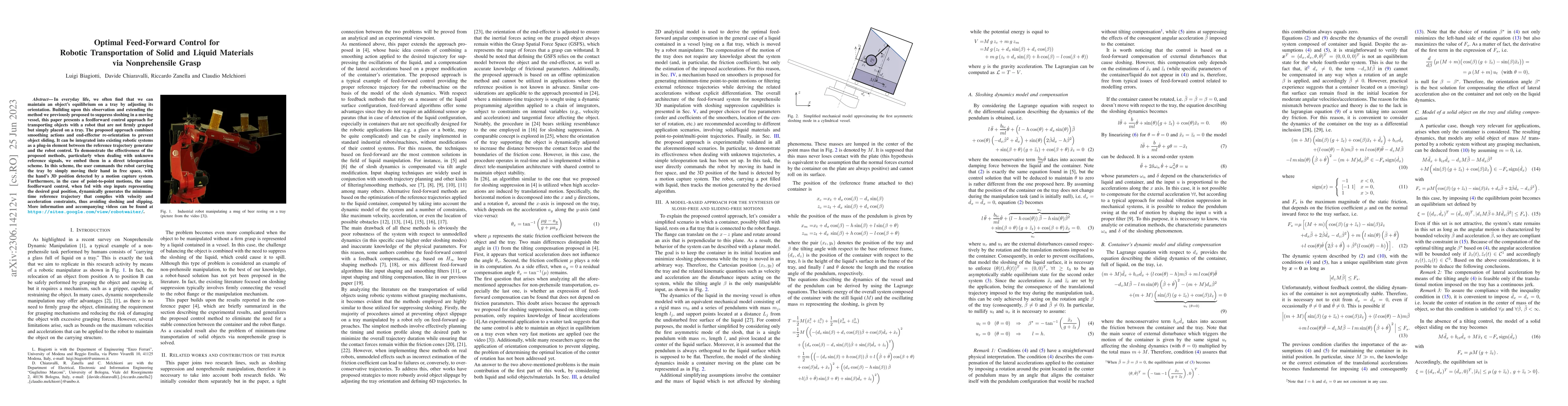 Thumbnail for Optimal Feed-Forward Control for Robotic Transportation of Solid and
  Liquid Materials via Nonprehensile Grasp