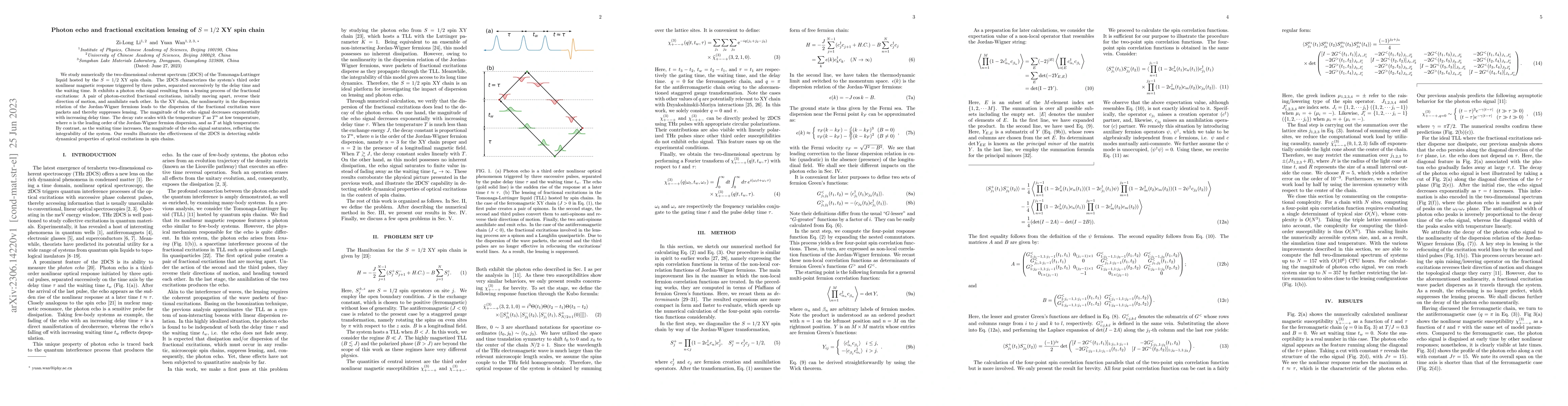 Thumbnail for Photon echo and fractional excitation lensing of $S=1/2$ XY spin chain