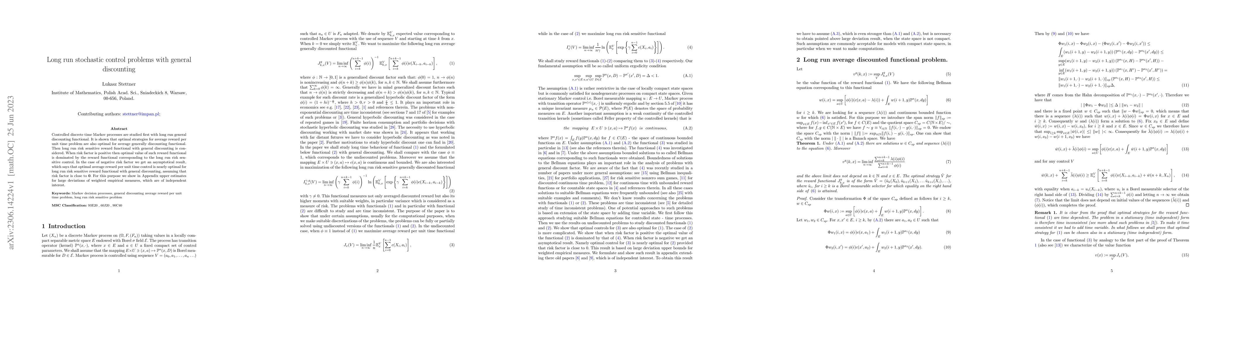 Thumbnail for Long run stochastic control problems with general discounting