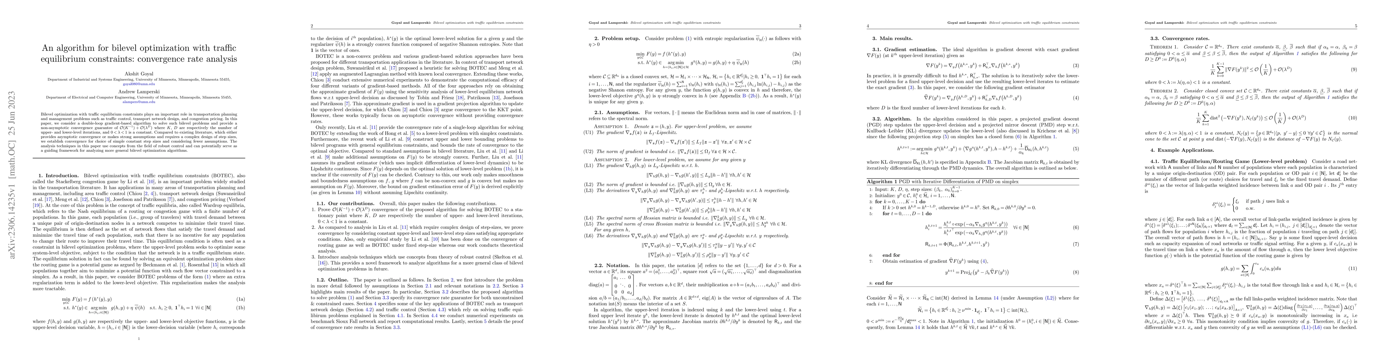 Thumbnail for An algorithm for bilevel optimization with traffic equilibrium
  constraints: convergence rate analysis