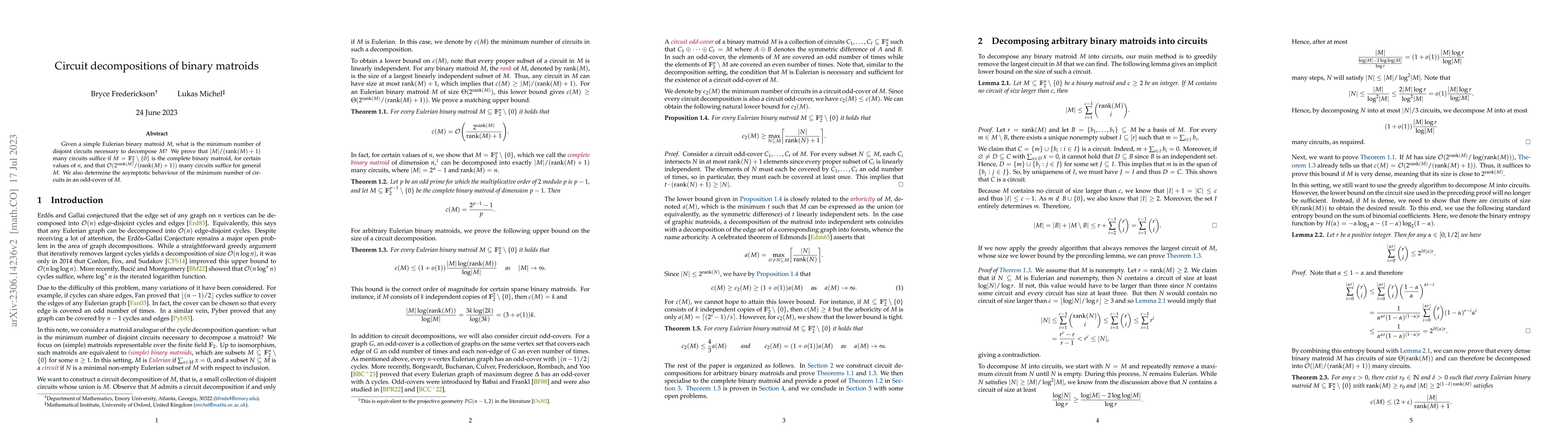 Thumbnail for Circuit decompositions of binary matroids