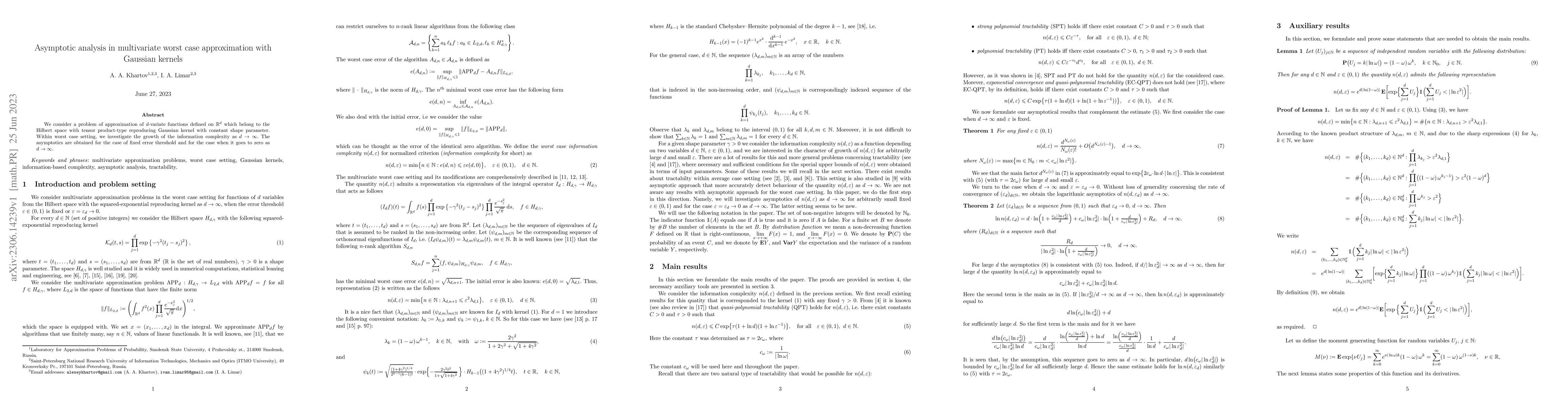 Thumbnail for Asymptotic analysis in multivariate worst case approximation with
  Gaussian kernels