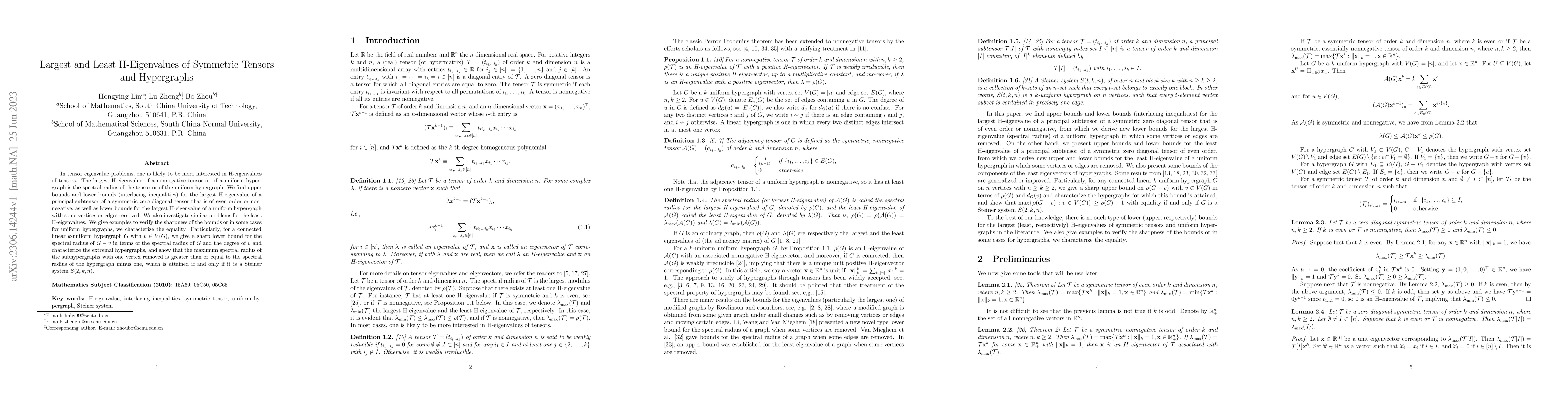 Thumbnail for Largest and Least H-Eigenvalues of Symmetric Tensors and Hypergraphs