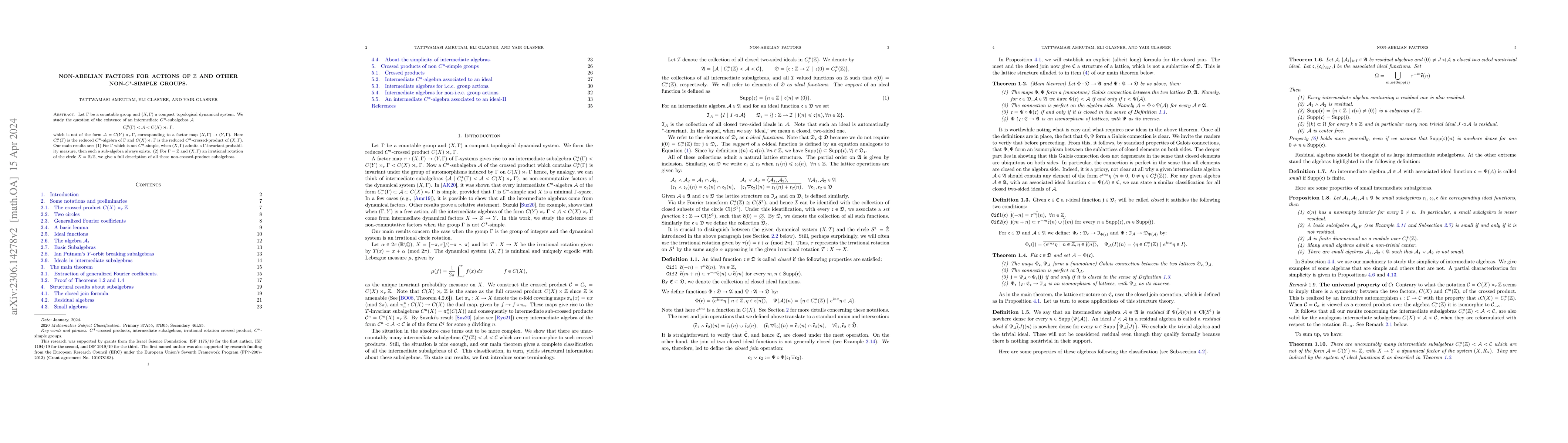 Thumbnail for Non-Abelian Factors for Actions of $\mathbb{Z}$ and Other
  Non-$C^*$-Simple Groups