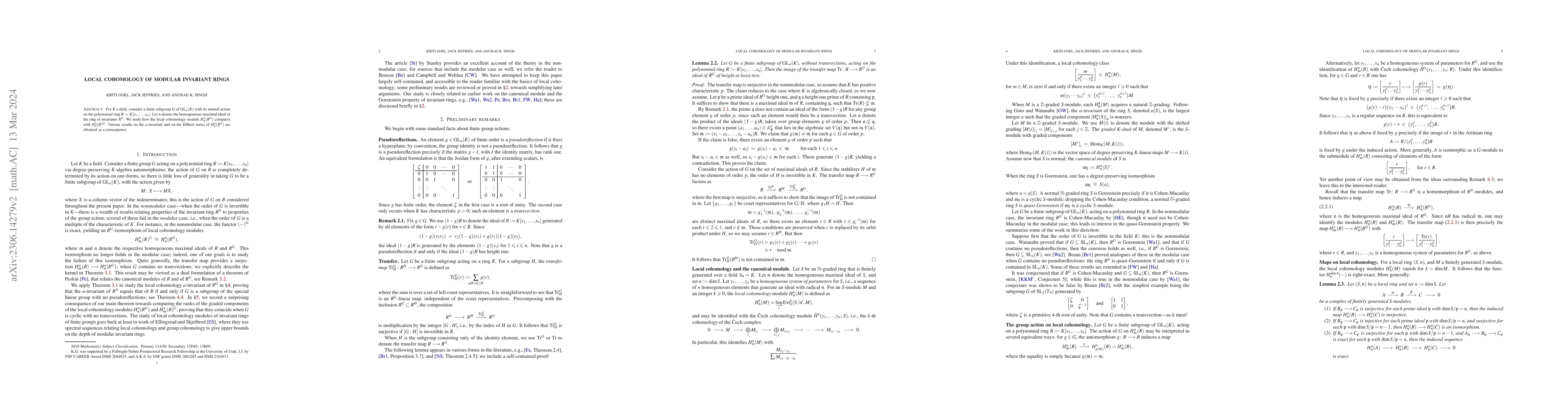 Thumbnail for Local cohomology of modular invariant rings