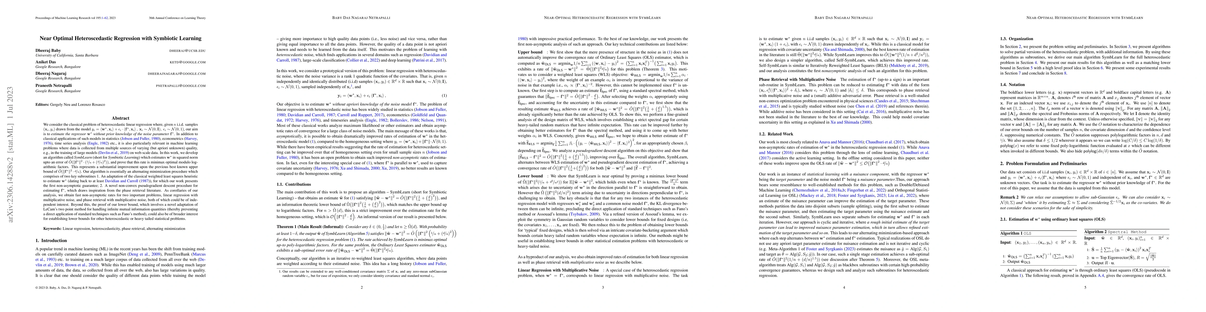 Thumbnail for Near Optimal Heteroscedastic Regression with Symbiotic Learning
