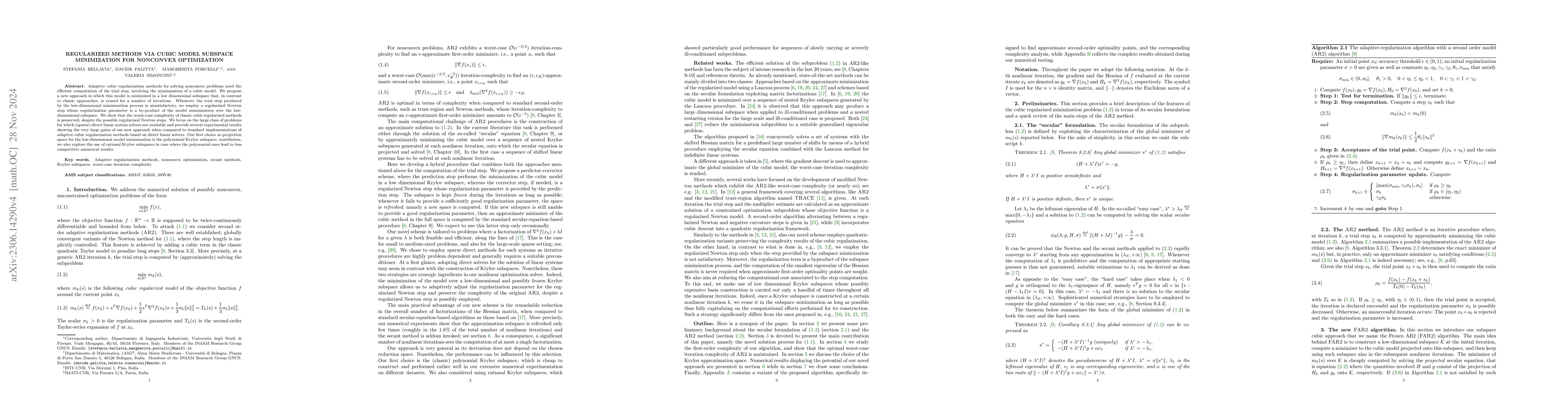 Thumbnail for Regularized methods via cubic model subspace minimization for nonconvex
  optimization
