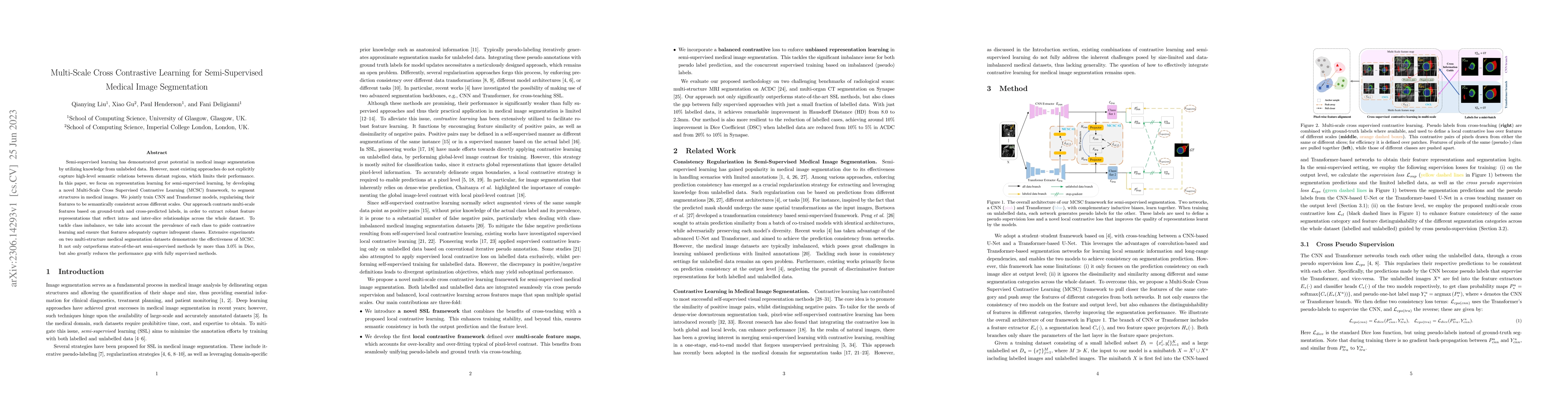 Thumbnail for Multi-Scale Cross Contrastive Learning for Semi-Supervised Medical Image
  Segmentation