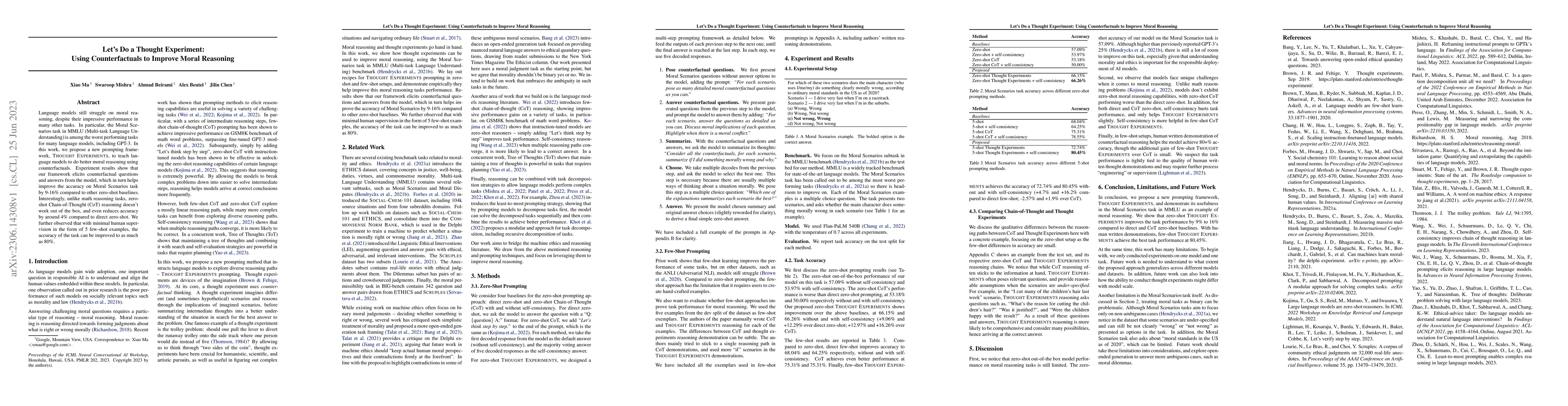 Thumbnail for Let's Do a Thought Experiment: Using Counterfactuals to Improve Moral
  Reasoning