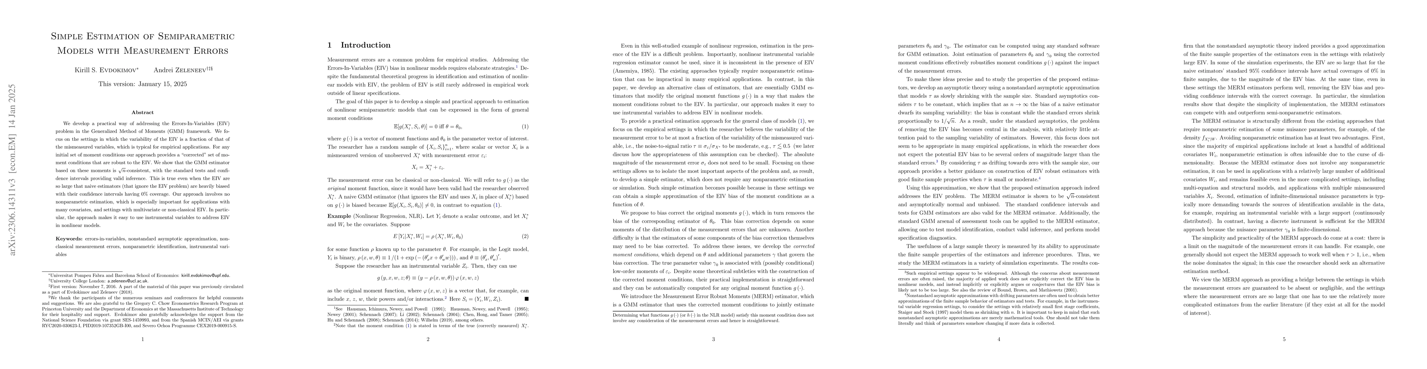 Thumbnail for Simple Estimation of Semiparametric Models with Measurement Errors