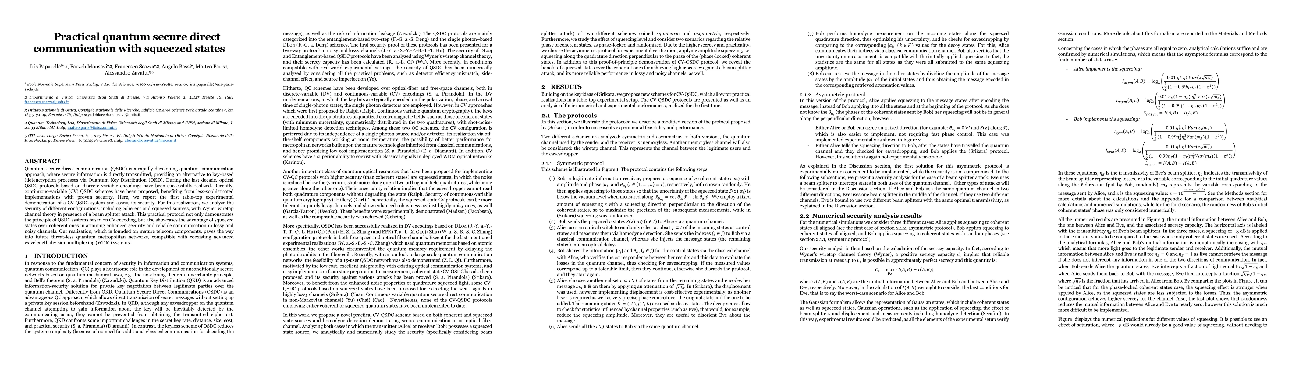 Thumbnail for Practical quantum secure direct communication with squeezed states