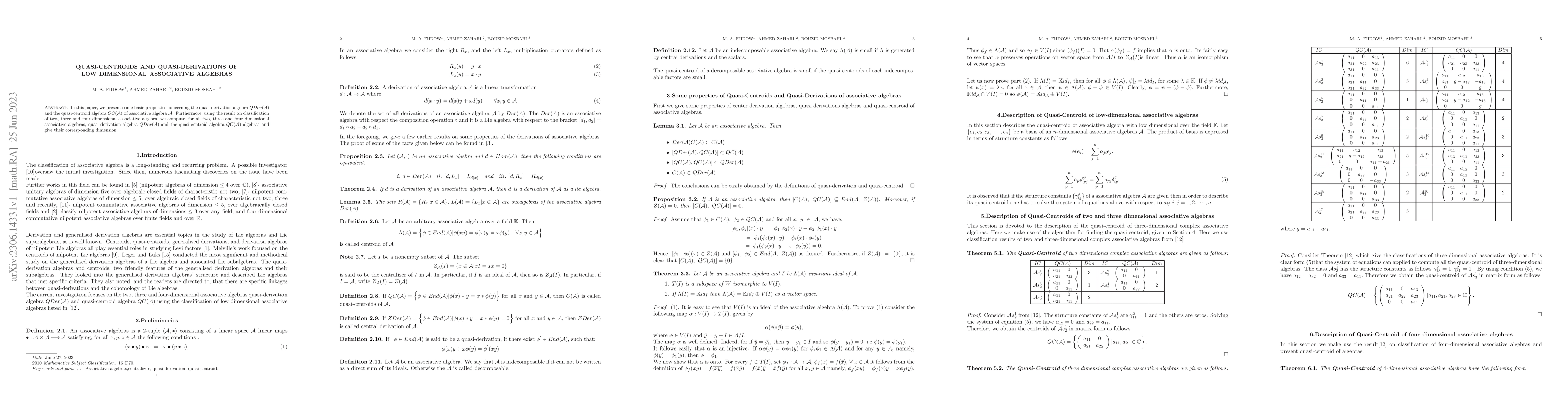 Thumbnail for Quasi-Centroids and Quasi-Derivations of Low Dimensional Associative
  Algebras