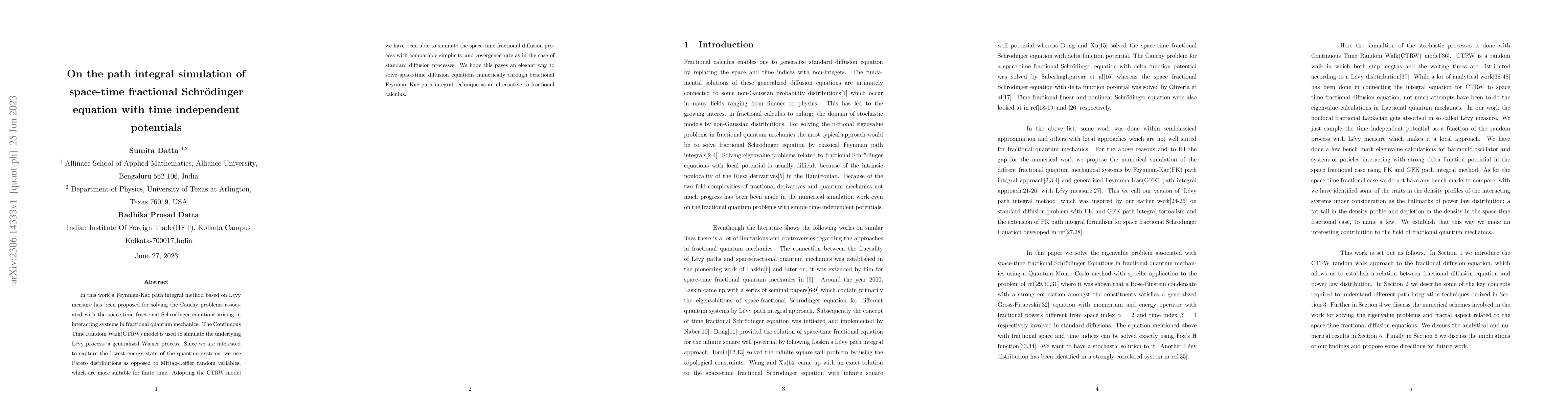 Thumbnail for On the path integral simulation of space-time fractional Schroedinger
  equation with time independent potentials