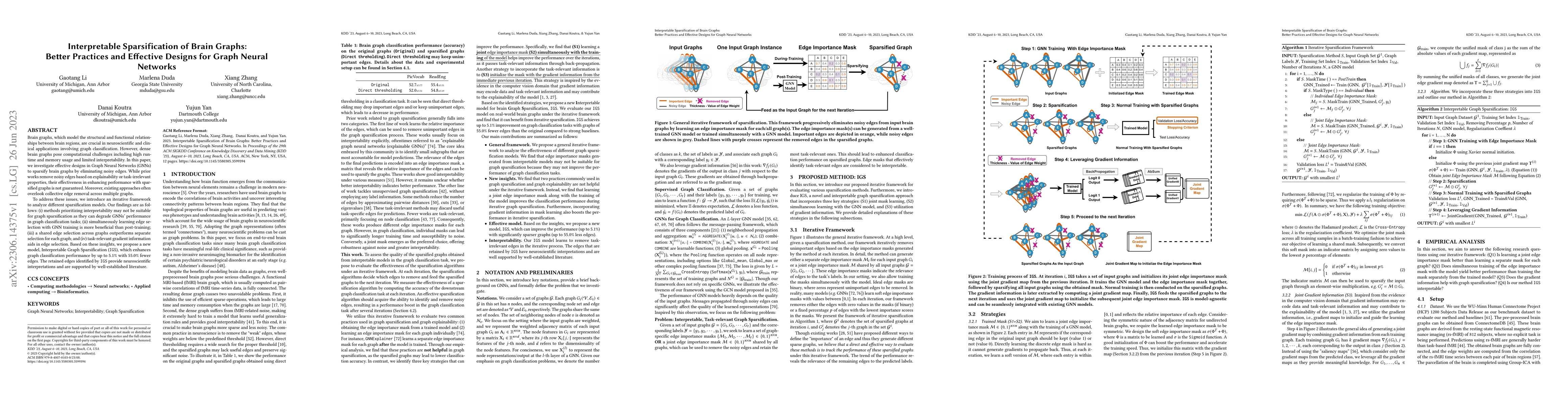 Thumbnail for Interpretable Sparsification of Brain Graphs: Better Practices and
  Effective Designs for Graph Neural Networks
