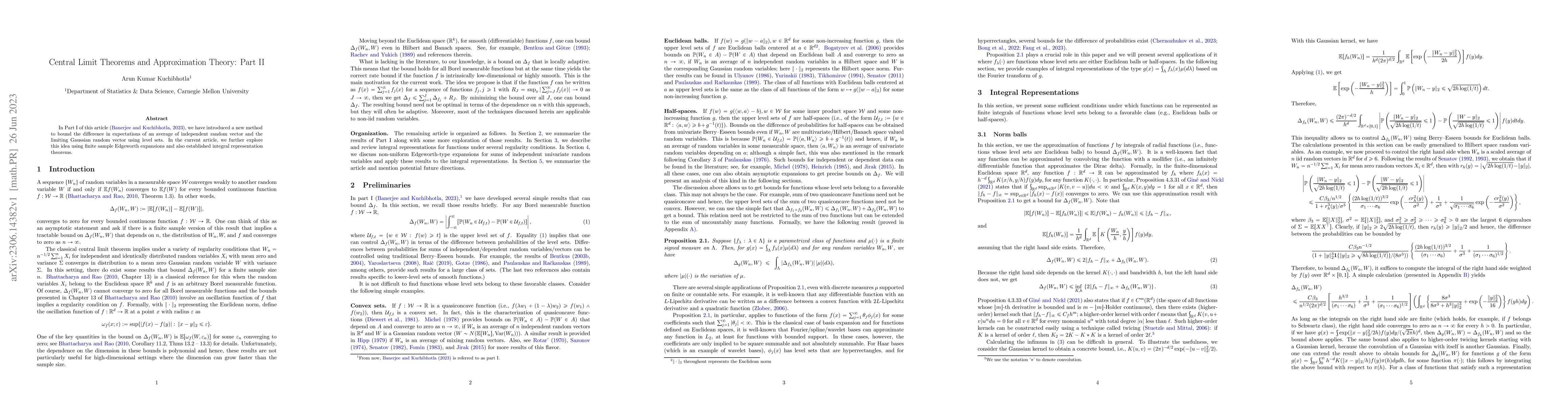Thumbnail for Central Limit Theorems and Approximation Theory: Part II