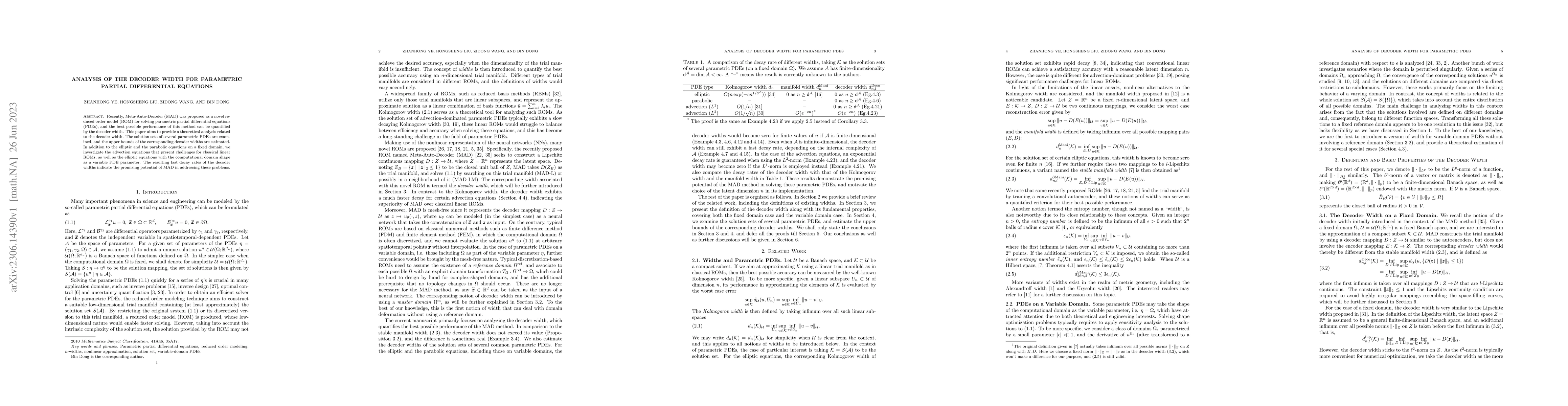 Thumbnail for Analysis of the Decoder Width for Parametric Partial Differential
  Equations