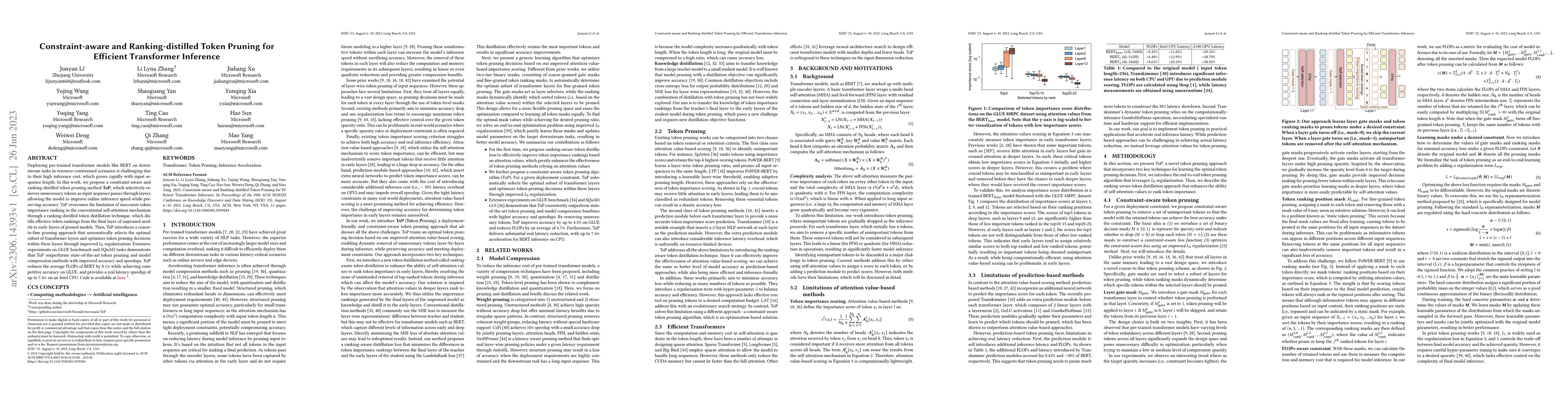 Thumbnail for Constraint-aware and Ranking-distilled Token Pruning for Efficient
  Transformer Inference
