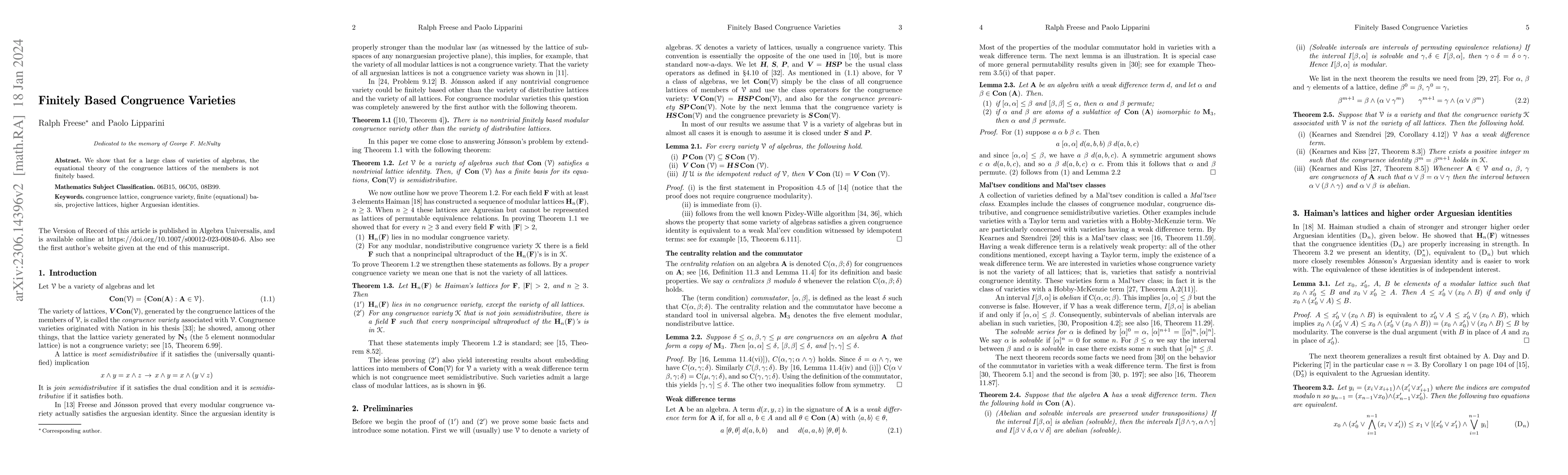 Thumbnail for Finitely Based Congruence Varieties