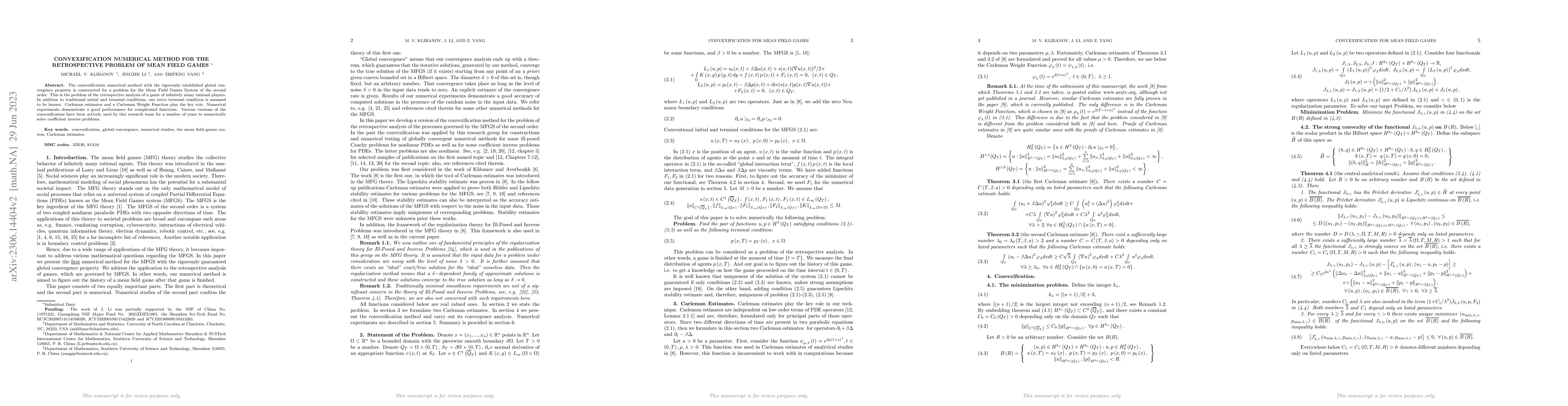 Thumbnail for Convexification Numerical Method for the Retrospective Problem of Mean
  Field Games
