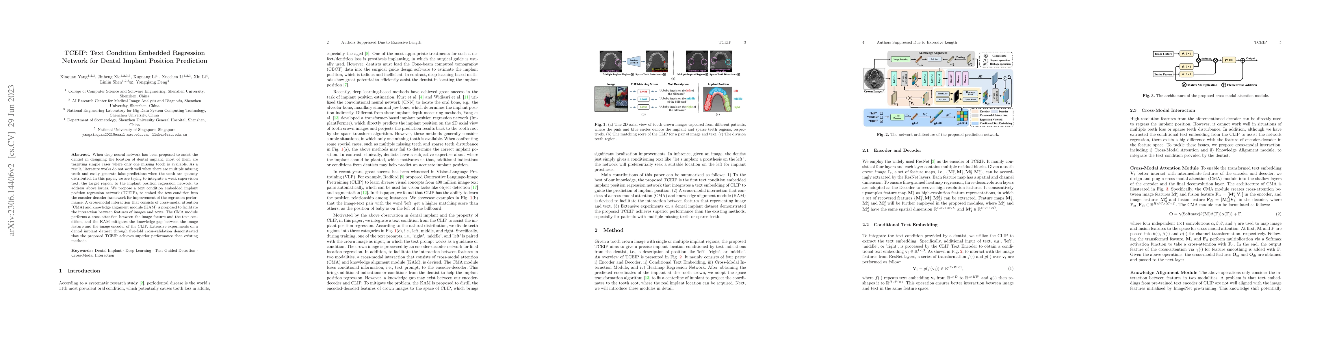 Thumbnail for TCEIP: Text Condition Embedded Regression Network for Dental Implant
  Position Prediction