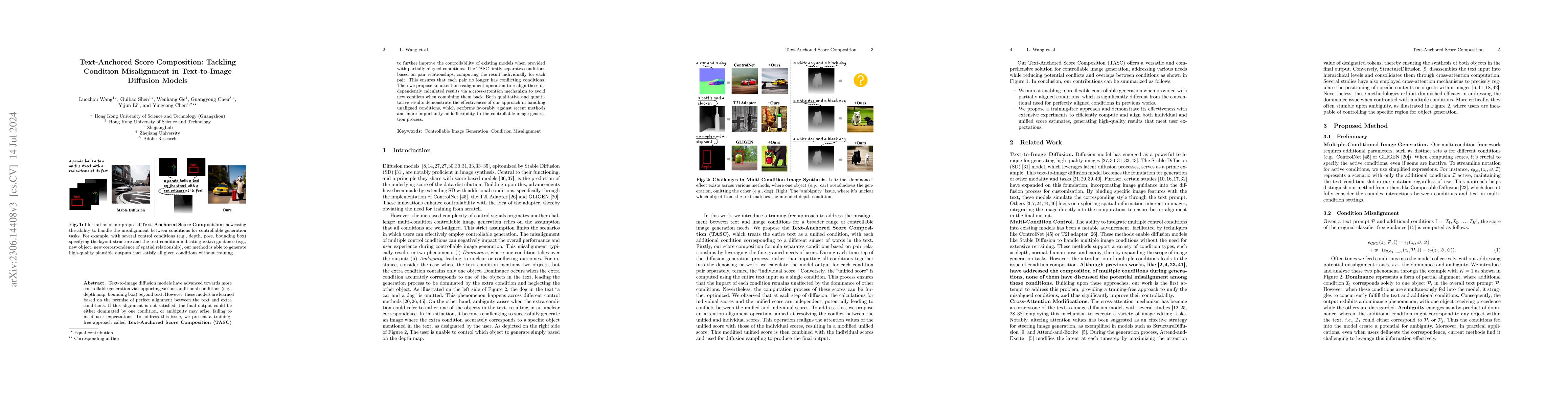 Thumbnail for Text-Anchored Score Composition: Tackling Condition Misalignment in
  Text-to-Image Diffusion Models