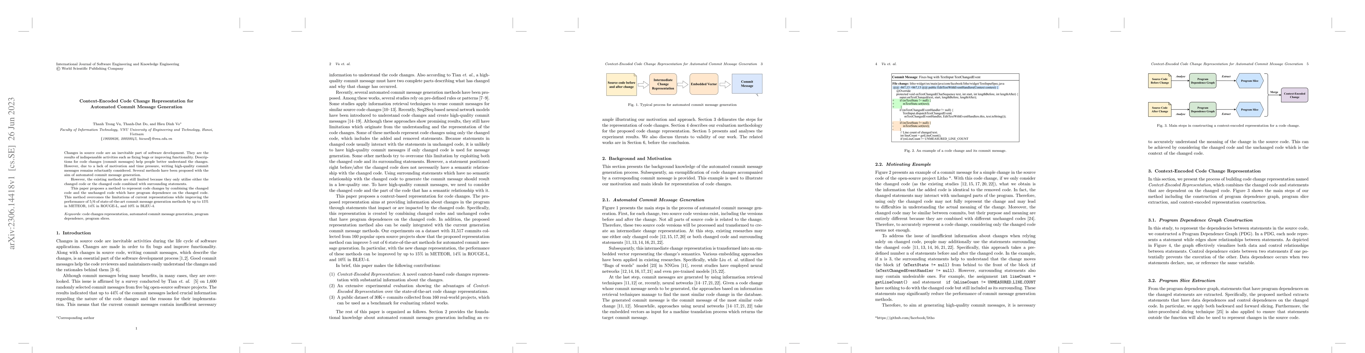 Thumbnail for Context-Encoded Code Change Representation for Automated Commit Message
  Generation