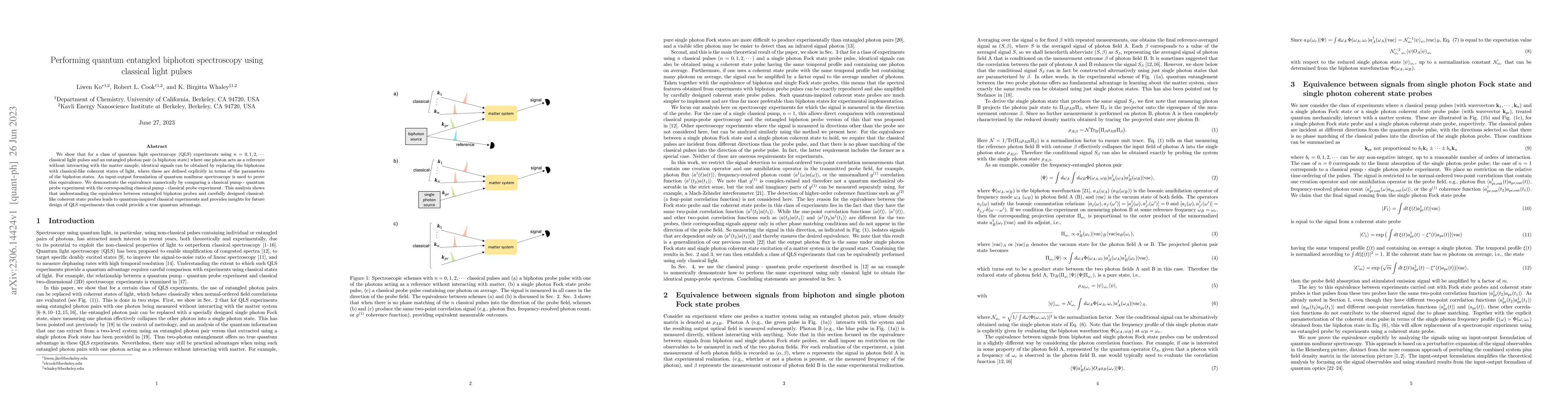Thumbnail for Performing quantum entangled biphoton spectroscopy using classical light
  pulses