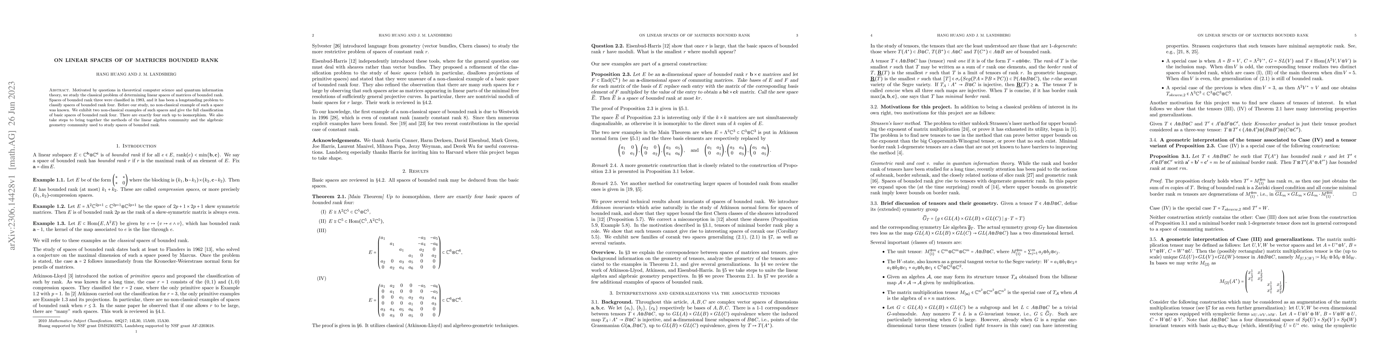 Thumbnail for On Linear spaces of of matrices bounded rank