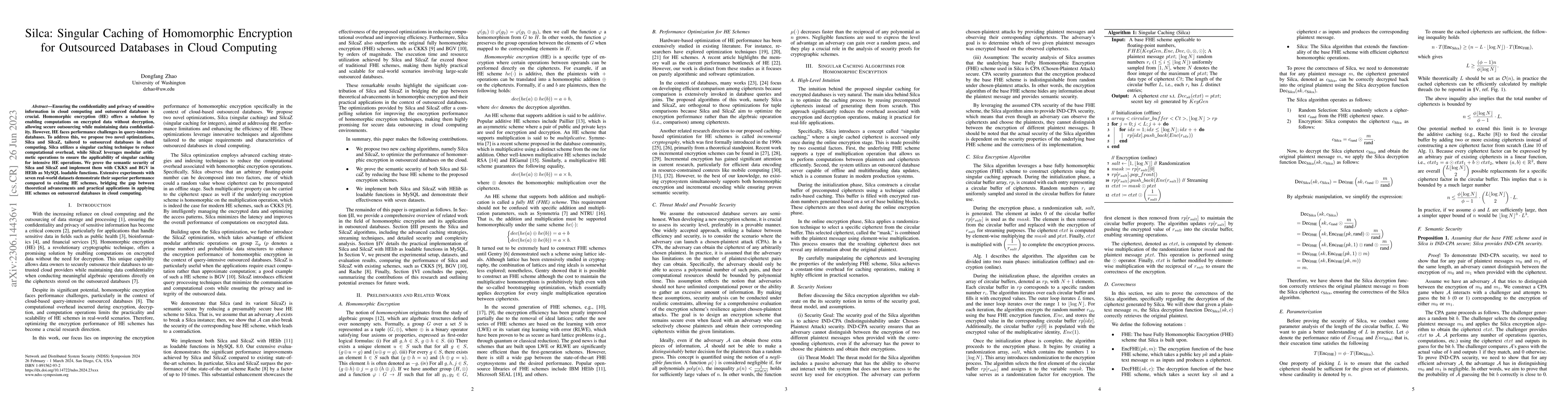 Thumbnail for Silca: Singular Caching of Homomorphic Encryption for Outsourced
  Databases in Cloud Computing