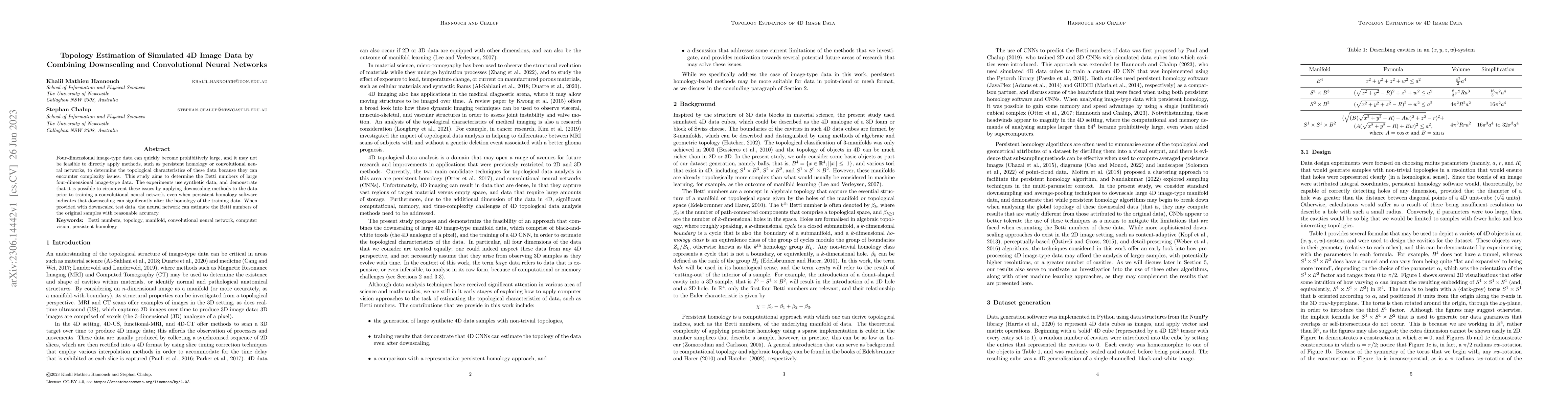 Thumbnail for Topology Estimation of Simulated 4D Image Data by Combining Downscaling
  and Convolutional Neural Networks