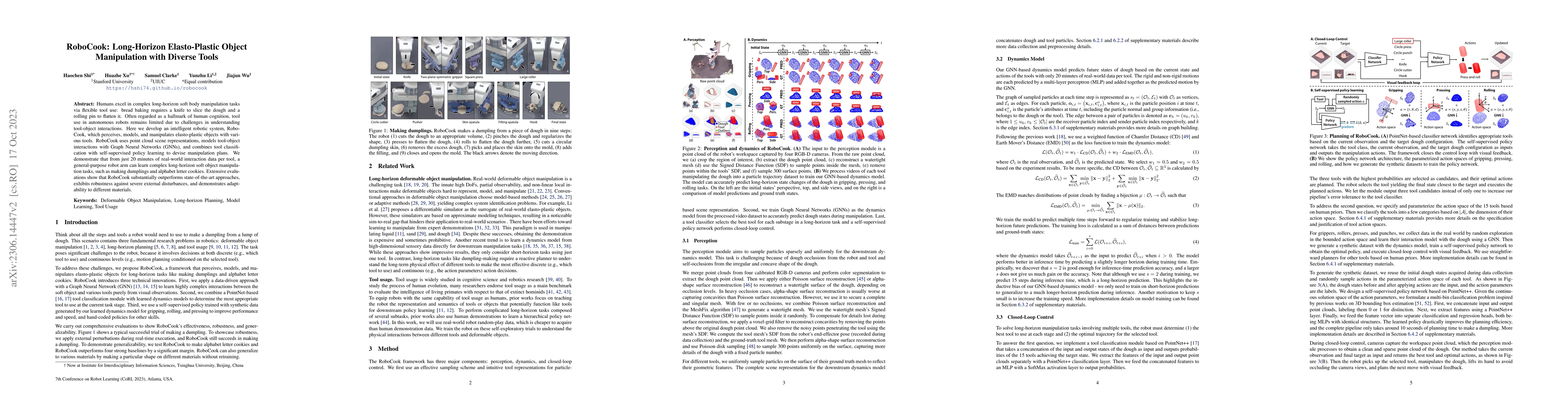 Thumbnail for RoboCook: Long-Horizon Elasto-Plastic Object Manipulation with Diverse
  Tools