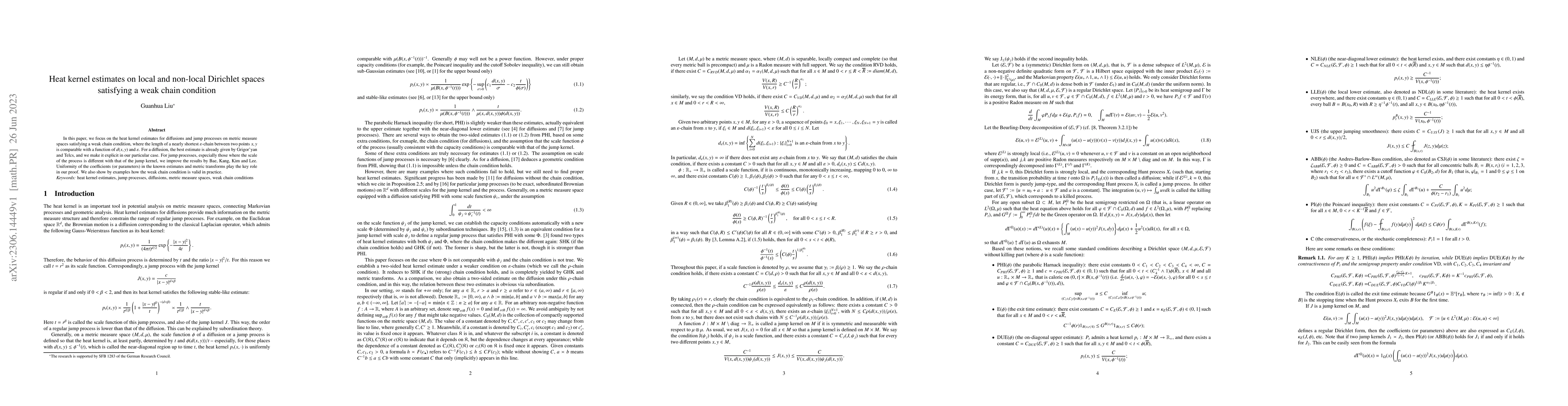 Thumbnail for Heat kernel estimates on local and non-local Dirichlet spaces satisfying
  a weak chain condition