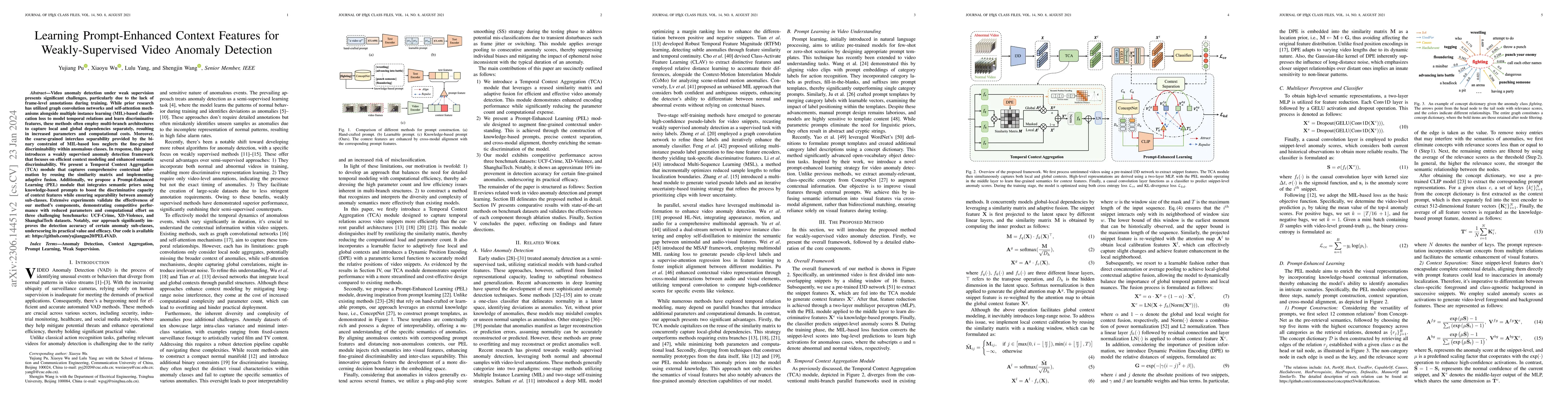 Thumbnail for Learning Prompt-Enhanced Context Features for Weakly-Supervised Video
  Anomaly Detection