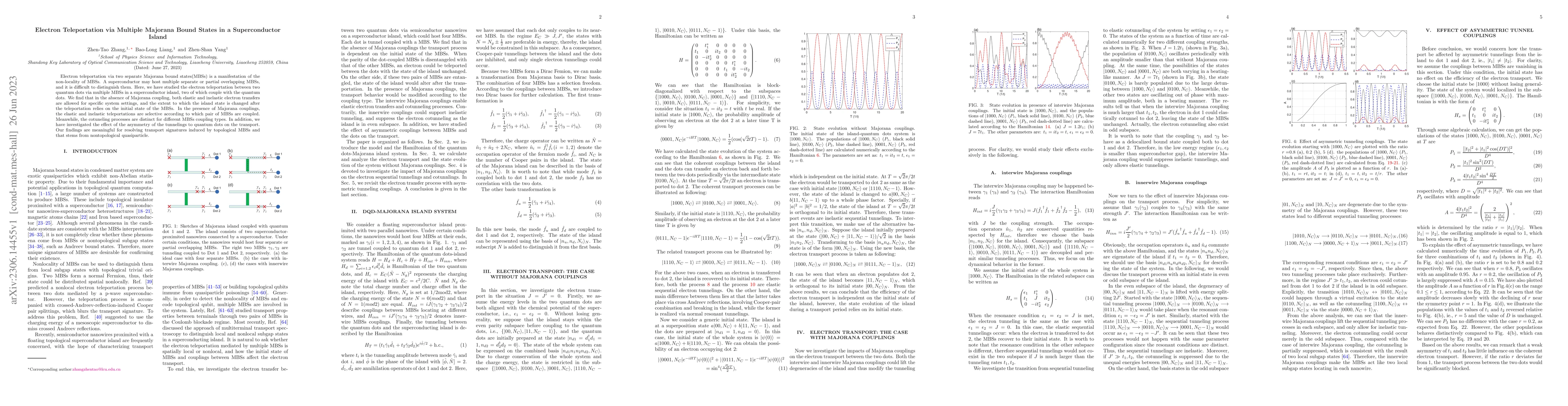 Thumbnail for Electron Teleportation via Multiple Majorana Bound States in a
  Superconductor Island
