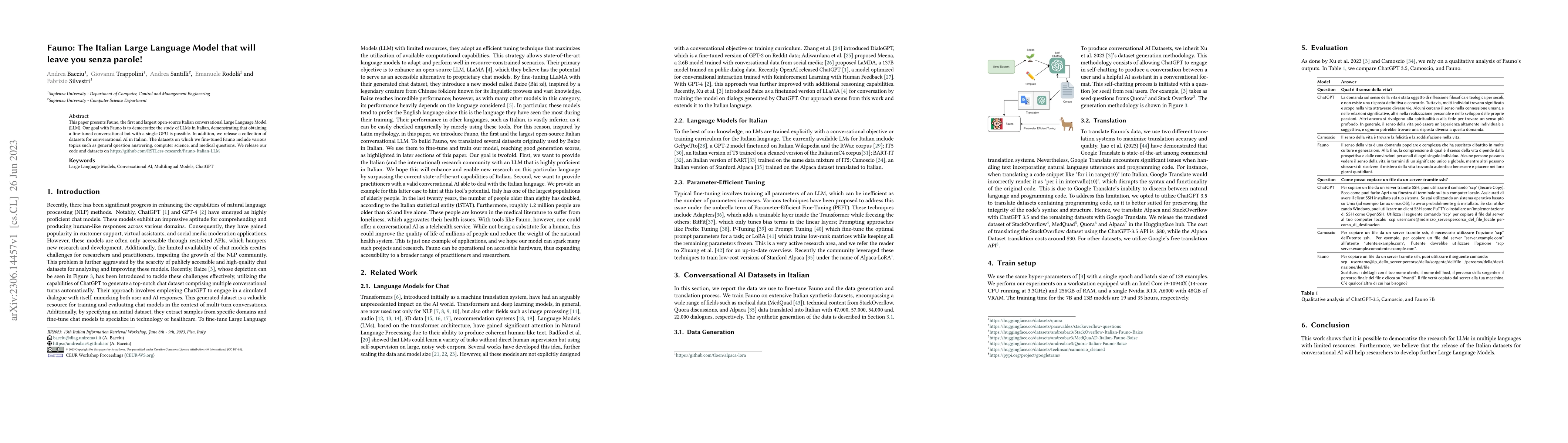Thumbnail for Fauno: The Italian Large Language Model that will leave you senza
  parole!