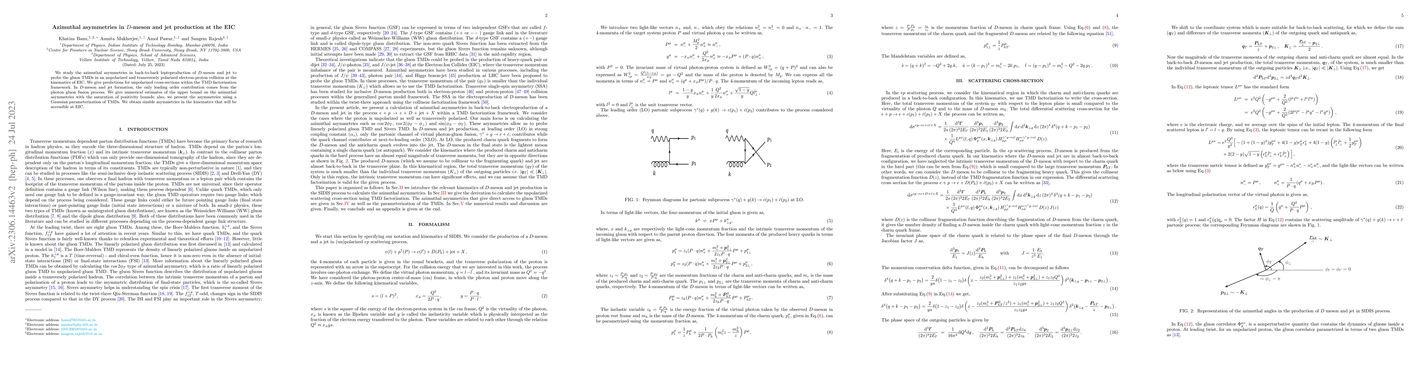 Thumbnail for Azimuthal asymmetries in $D$-meson and jet production at the EIC