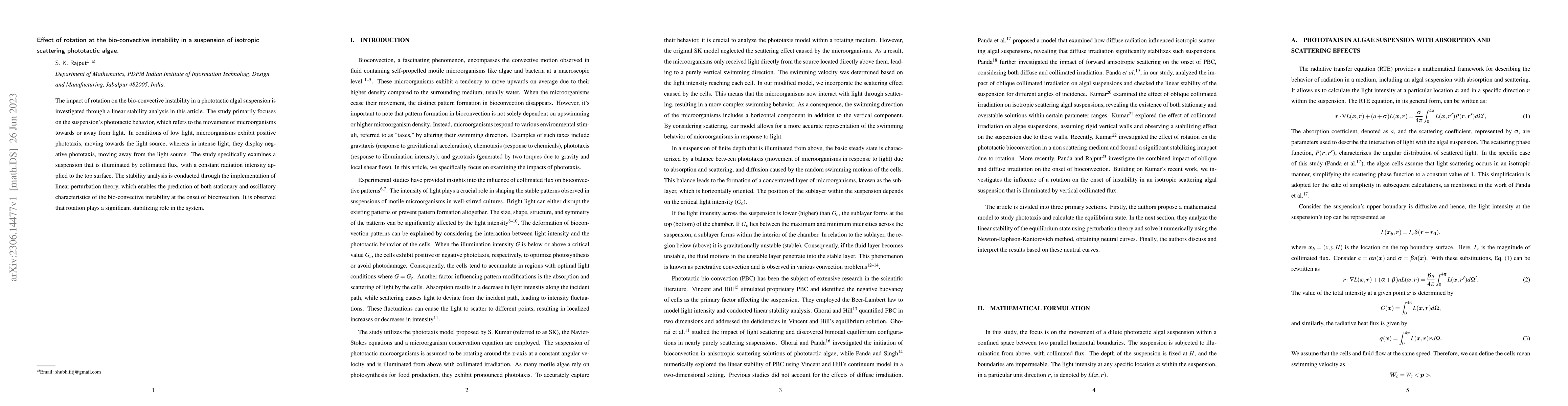Thumbnail for Effect of rotation at the bio-convective instability in a suspension of
  isotropic scattering phototactic algae