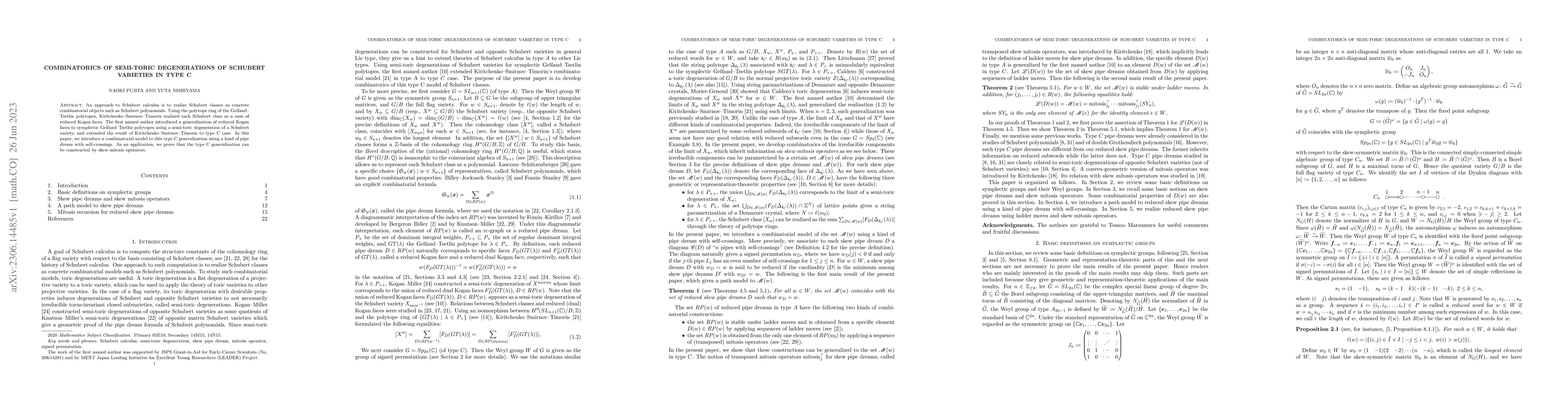 Thumbnail for Combinatorics of semi-toric degenerations of Schubert varieties in type
  C