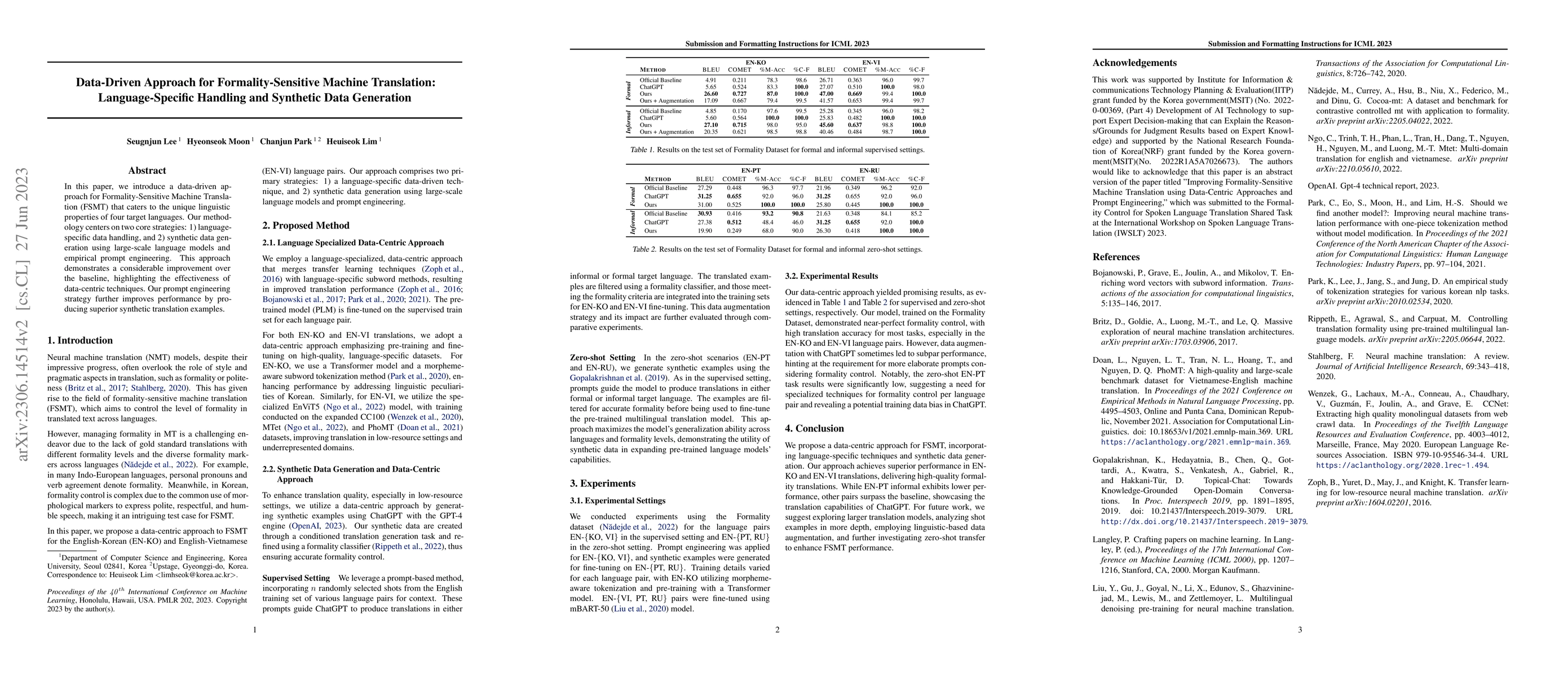 Thumbnail for Data-Driven Approach for Formality-Sensitive Machine Translation:
  Language-Specific Handling and Synthetic Data Generation