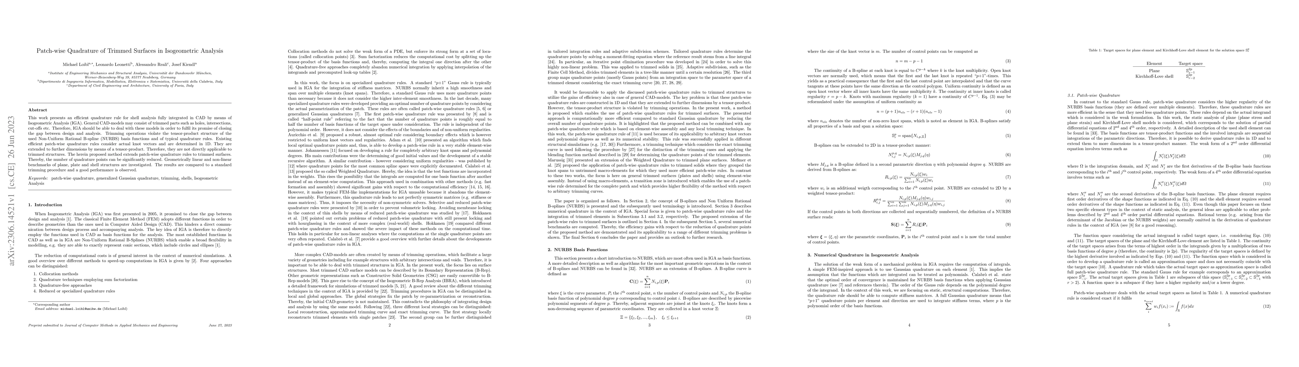 Thumbnail for Patch-wise Quadrature of Trimmed Surfaces in Isogeometric Analysis