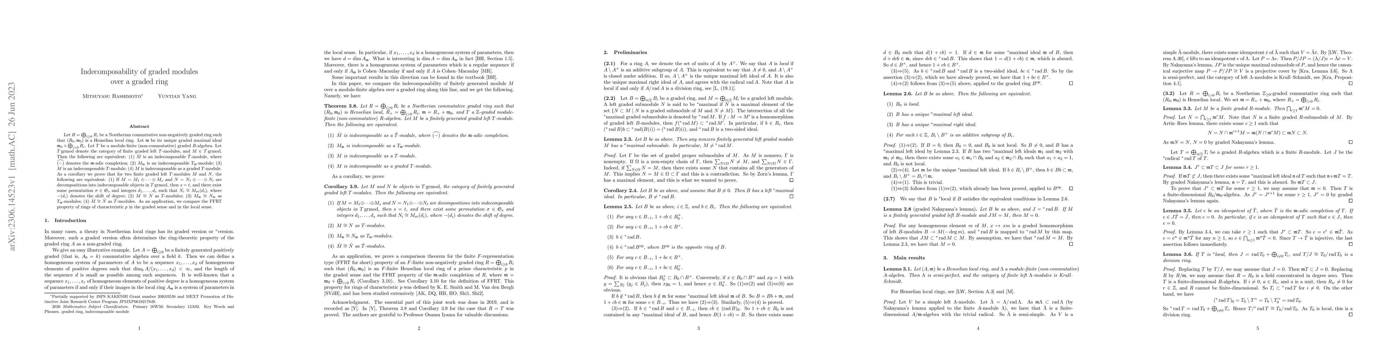 Thumbnail for Indecomposability of graded modules over a graded ring