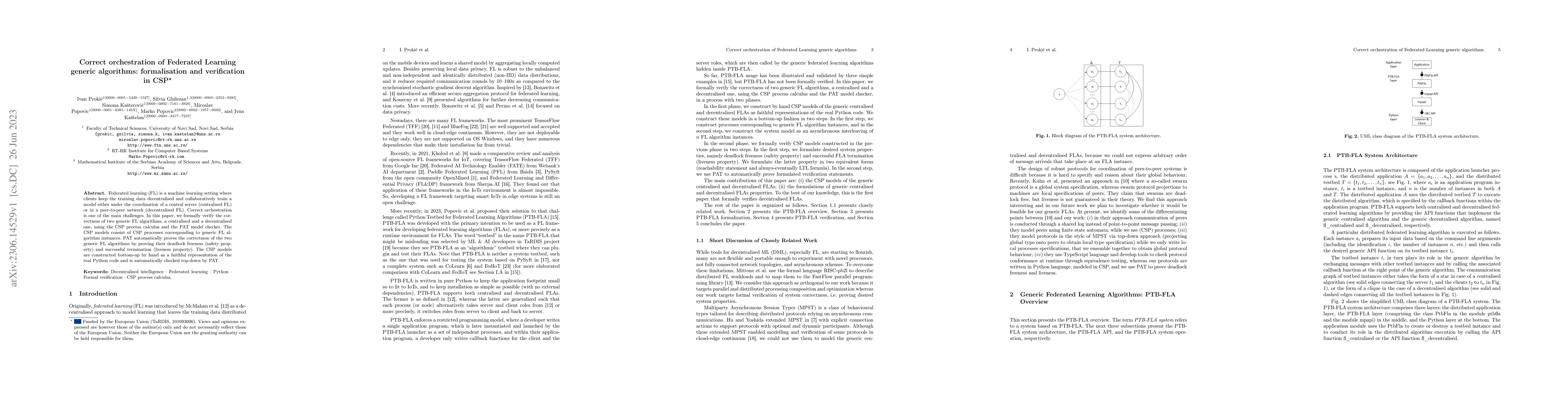 Thumbnail for Correct orchestration of Federated Learning generic algorithms:
  formalisation and verification in CSP