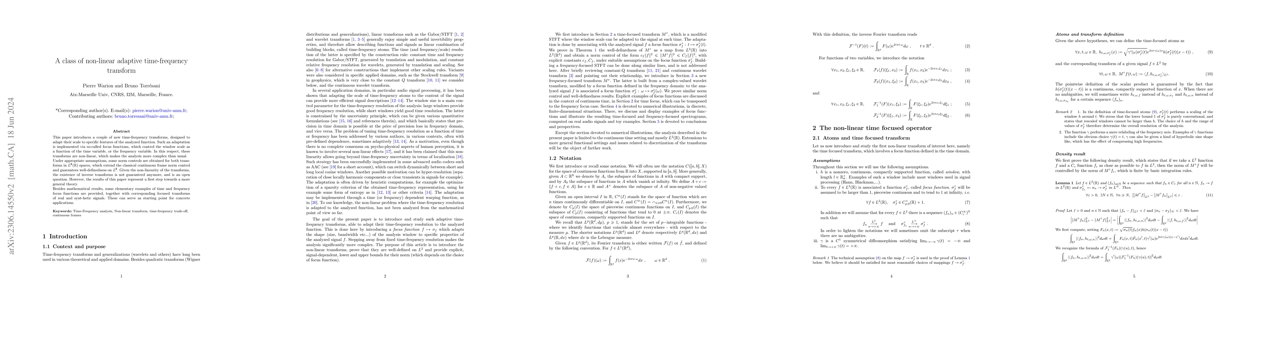 Thumbnail for A class of non linear adaptive time-frequency transforms